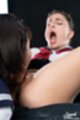 Mary on her knees licking scott kristen pussy in kogal uniform